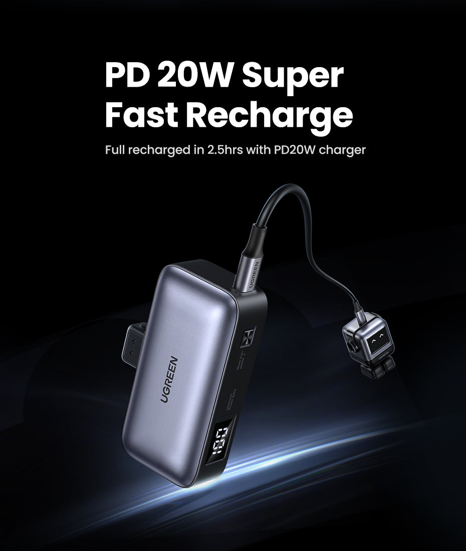 UGREEN 5000mAh Powerbank Portable Charger 22.5W Built-In USB-C Power Bank with LED Display PD USB C Mini Power Bank Fast Charging Battery Powerbank Compatible Android iPhone Samsung Huawei Honor Xiaomi