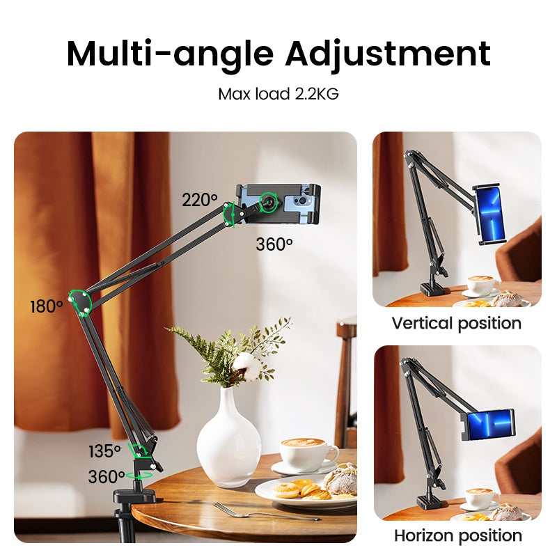 UGREEN Phone Holder Tablet Stand Mount 360 Rotation Adjustable Lazy Cellphone Clip Aluminum for Bed Long Arm