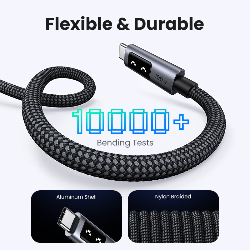 UGREEN Uno 100W USB C to USB C Cable, Fast Charging Type C Cord with LED Display, USB2.0 480Mbps Data Transfer for iPhone 16 Pro Max, MacBook Pro, iPad Pro, Galaxy S24, Pixel, Chromebook, Dell