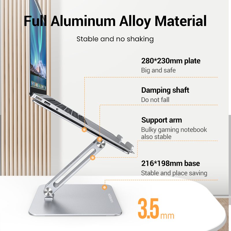 UGREEN Laptop Stand for Desk Adjustable Laptop Holder, Ergonomic Laptop Riser with Heat-Vent, Compatible with MacBook Pro Air Stand, Dell Chromebook, HP Notebook