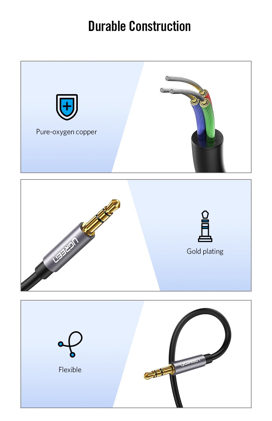 UGREEN 50439 3.5mm Extension Audio Cable Male to Female Aux Cable Headphone Cable 3.5mm Male to 3.5mm Female Extension Cable Nylon Braid Gold Plated