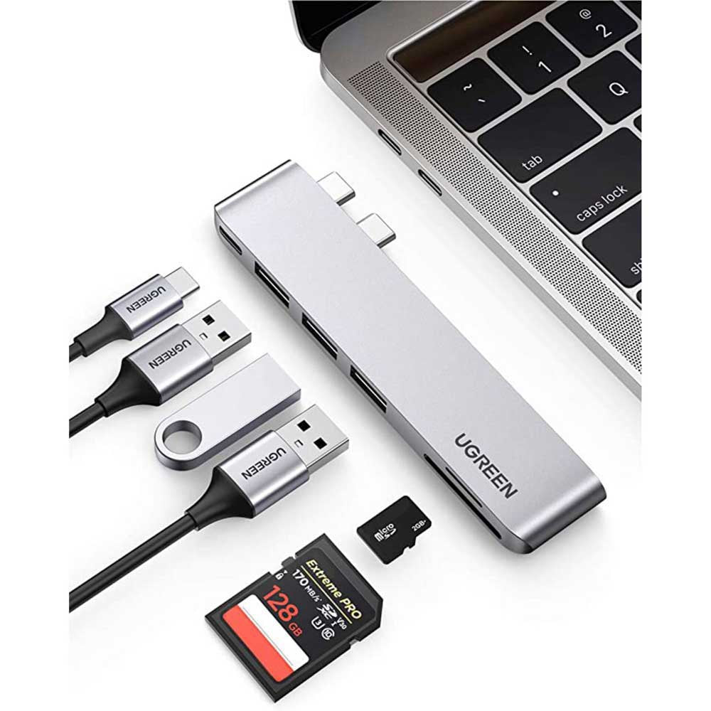 Ugreen 6-in-2 USB C Hub for MacBook Pro,2xUSB-C to 3xUSB3.0-A+SD+TF+PD Docking Station compatiable for MacBook Air 2018 / 2019/ 2020 and MacBook Pro 2016 / 2017 / 2018 / 2019/ 2020