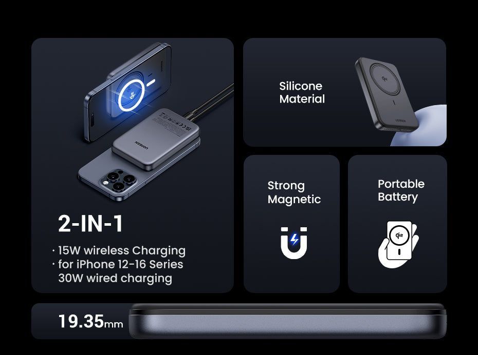 UGREEN 10000mAh PD 20W/30W Powerbank USB Type C Magnetic 15W Qi2 Wireless Charging Power Bank Portable Charger Compatible for iPhone 16 15 Pro Max iPhone 16 15 Plus Airpods Samsung S25 Ultra S24 Pixel Huawei Honor Xiaomi 36Wh