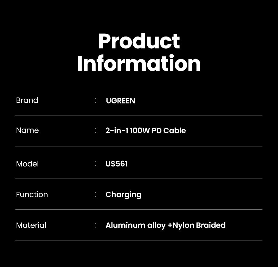 UGREEN 1.5M 100W Type C 2-in-1 Fast Charging Cable E-Marker for iPhone 15 Series Samsung S24 S23 Ultra iPad Pro Macbook Switch