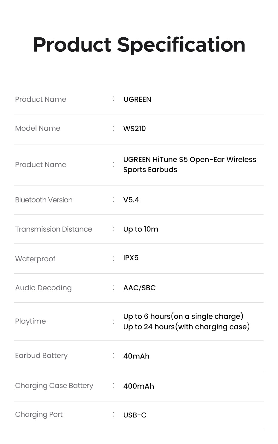 UGREEN ClipBuds S5 Bluetooth 5.4 Wireless Earphone for iPhone 16 15 Pro Max Samsung S24 S23 Ultra