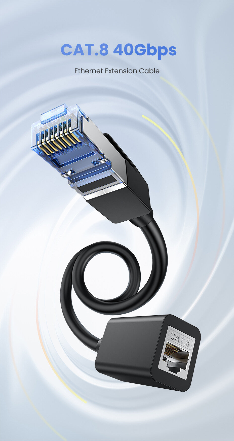 UGREEN Ethernet Extender Cable Cat 8 Extension Network Cable 40Gbps 2000MHz RJ45 Network Patch Cord Double Shielding Male to Female Connector Compatible for Router PC Laptop Modem