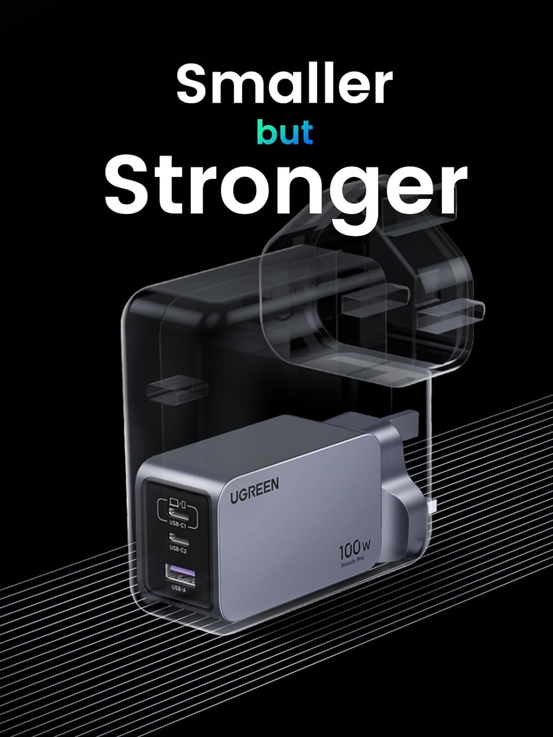 UGREEN Nexode Pro 100W USB C Charger, 3-Port GaN Compact Fast PD Wall Charger for MacBook Pro/Air, Pixelbook, iPad Pro, iPhone 15 Pro Max/14, Galaxy S24 Ultra PPS 45W, Pixel 8 Pro, Steam Deck (FOC 100W USB C Cable)