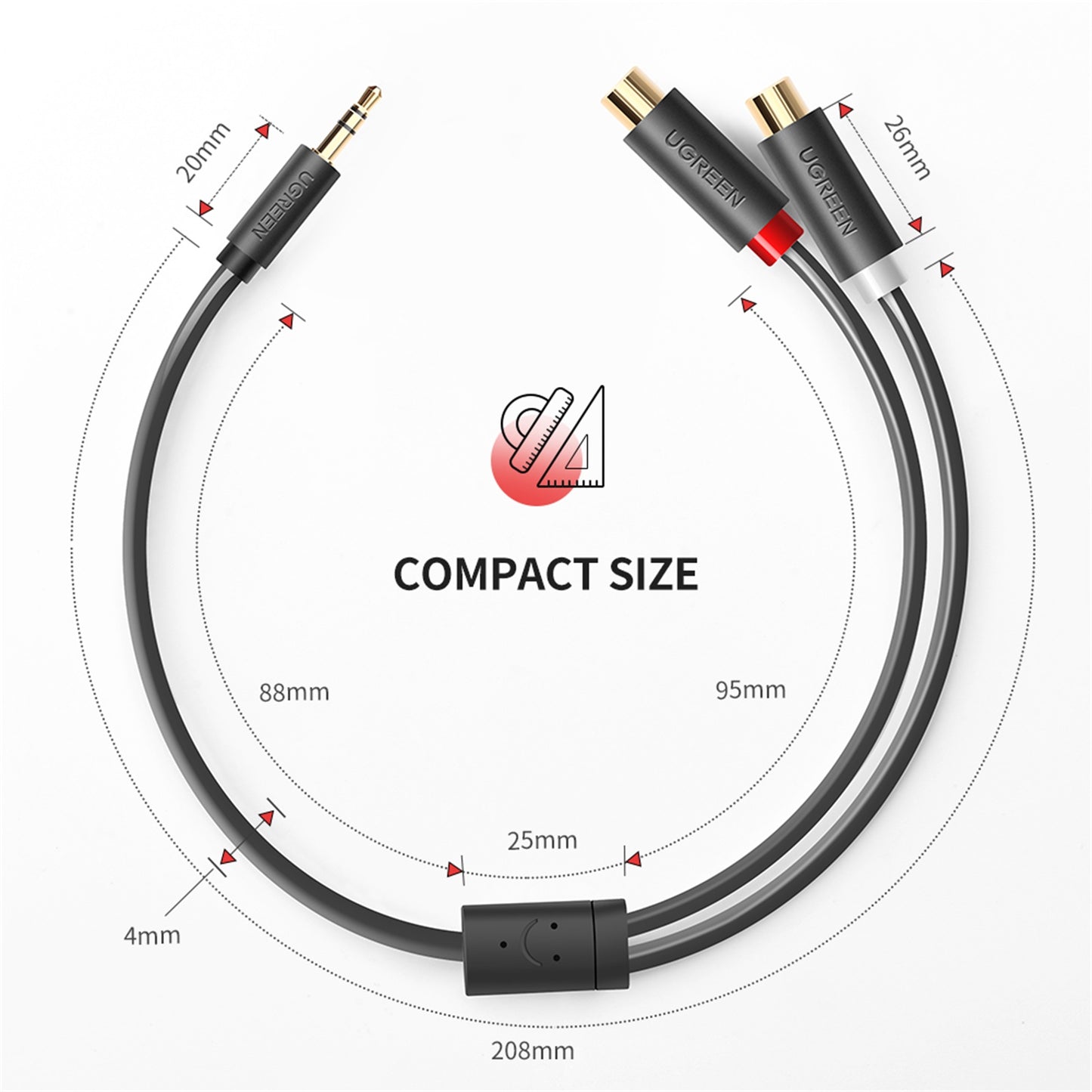 UGREEN 10547 3.5mm Male to 2RCA Female Jack Stereo AUX Audio Cable Y Adapter for iPhone MP3 Tablet Computer Speaker 3.5 RCA Jack Cable 0.25m