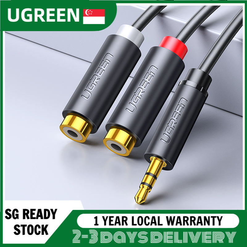 UGREEN 10547 3.5mm Male to 2RCA Female Jack Stereo AUX Audio Cable Y Adapter for iPhone MP3 Tablet Computer Speaker 3.5 RCA Jack Cable 0.25m