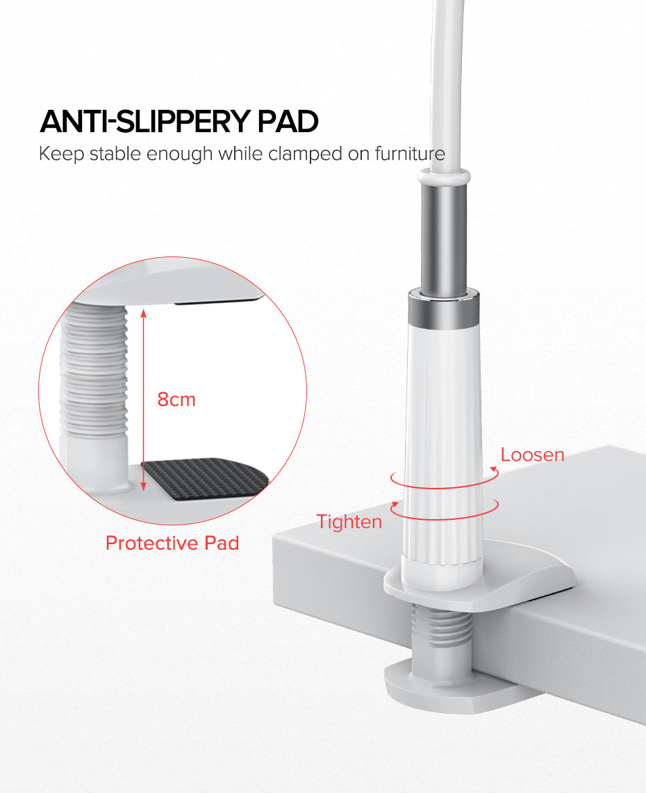 UGREEN 80906 Mobile Phone Holder for OPPO, VIVO, SAMSUNG, Realme, Huawei, Xiaomi, Redmi Arm Lazy Mobile Phone Goosneck Stand Holder for iPhone Flexible Bed Desk Table Clip Bracket for Smartphone