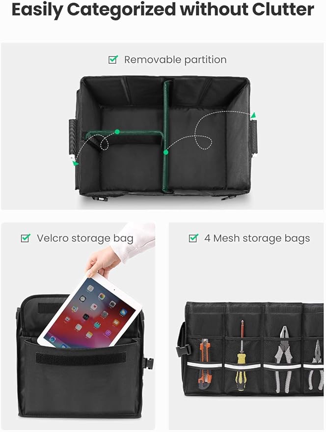 UGREEN Car Boot Organizer, 55L Waterproof Foldable Storage Tidy Box Trunk Organizer Bag with Lid Cover Oxford Fabric 1680D for Boot Maintenance, Shopping Bags, Bottles, Hiking Shoes, Camping Stuff