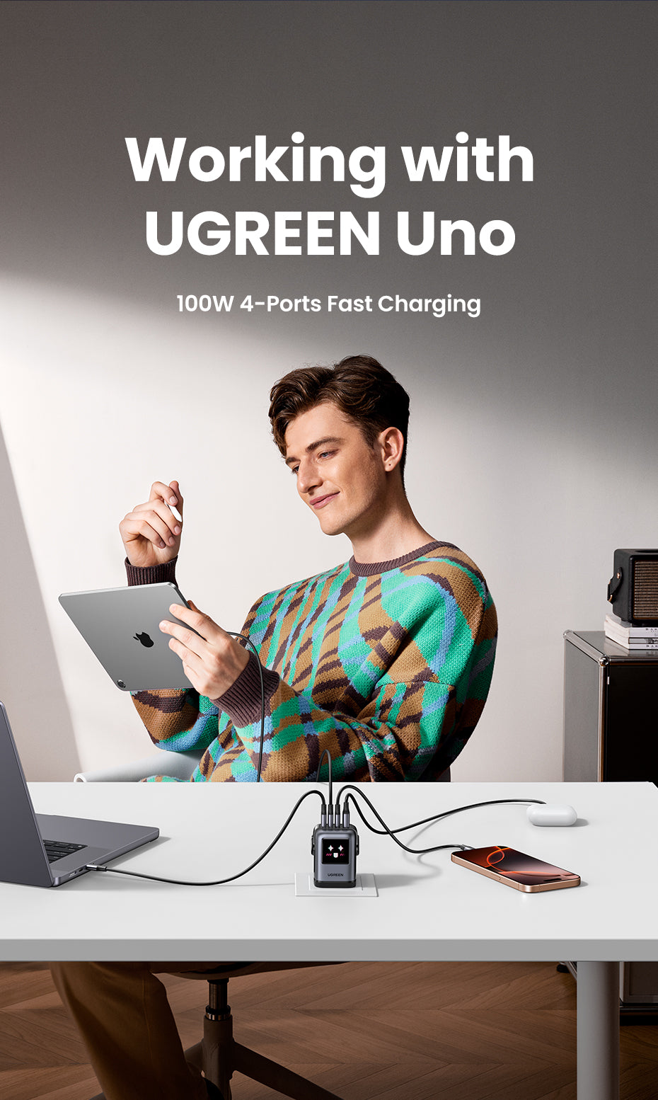 UGREEN Uno Charger 100W RobotGaN Charger 3 USB C 1 USB A Wall Charger GaN Charger for MacBook Pro/Air, Dell XPS, iPad Mini/Pro iPhone 16 15 Pro Max iPhone 16 15 Plus Samng Galaxy S25 S24 Ultra Z Fold5 M14 Z Flip5 , Pixel, and More
