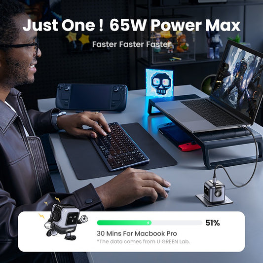 UGREEN Uno GaN 65W 3-Ports USB C USB A Fast Charger for iPhone17/16/15 Pro Max/14/13/12//Macbook Air/iPad Pro/iPad Mini