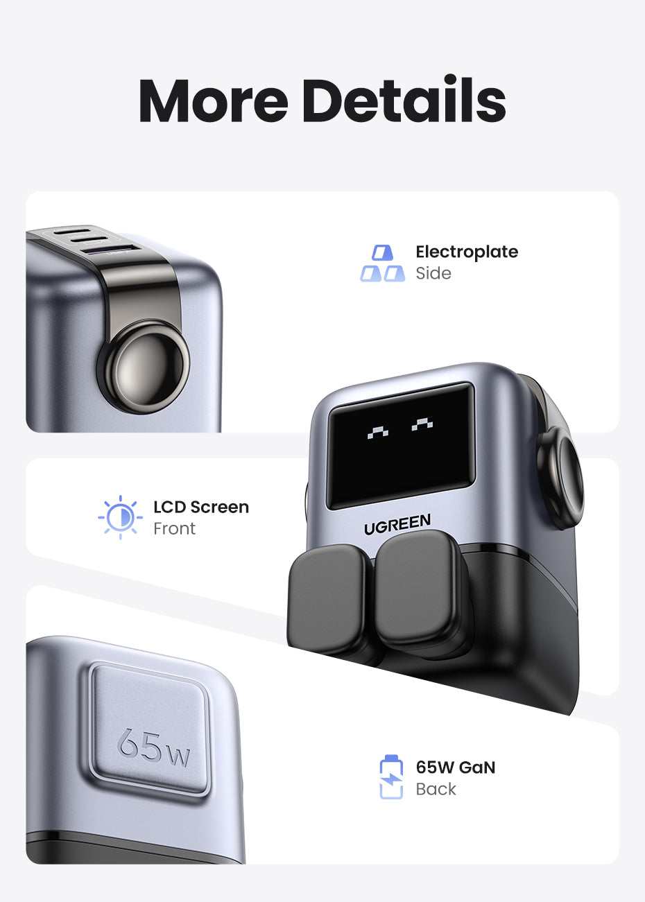 UGREEN Uno Charger 65W RobotGaN Charger 2 USB C 1 USB A Wall Charger GaN Charger for MacBook Pro/Air, Dell XPS, iPad Mini/Pro iPhone 16 15 Pro Max iPhone 16 15 Plus Samng Galaxy S24 Ultra Z Fold5 M14 Z Flip5 A35 A55, Pixel, and More