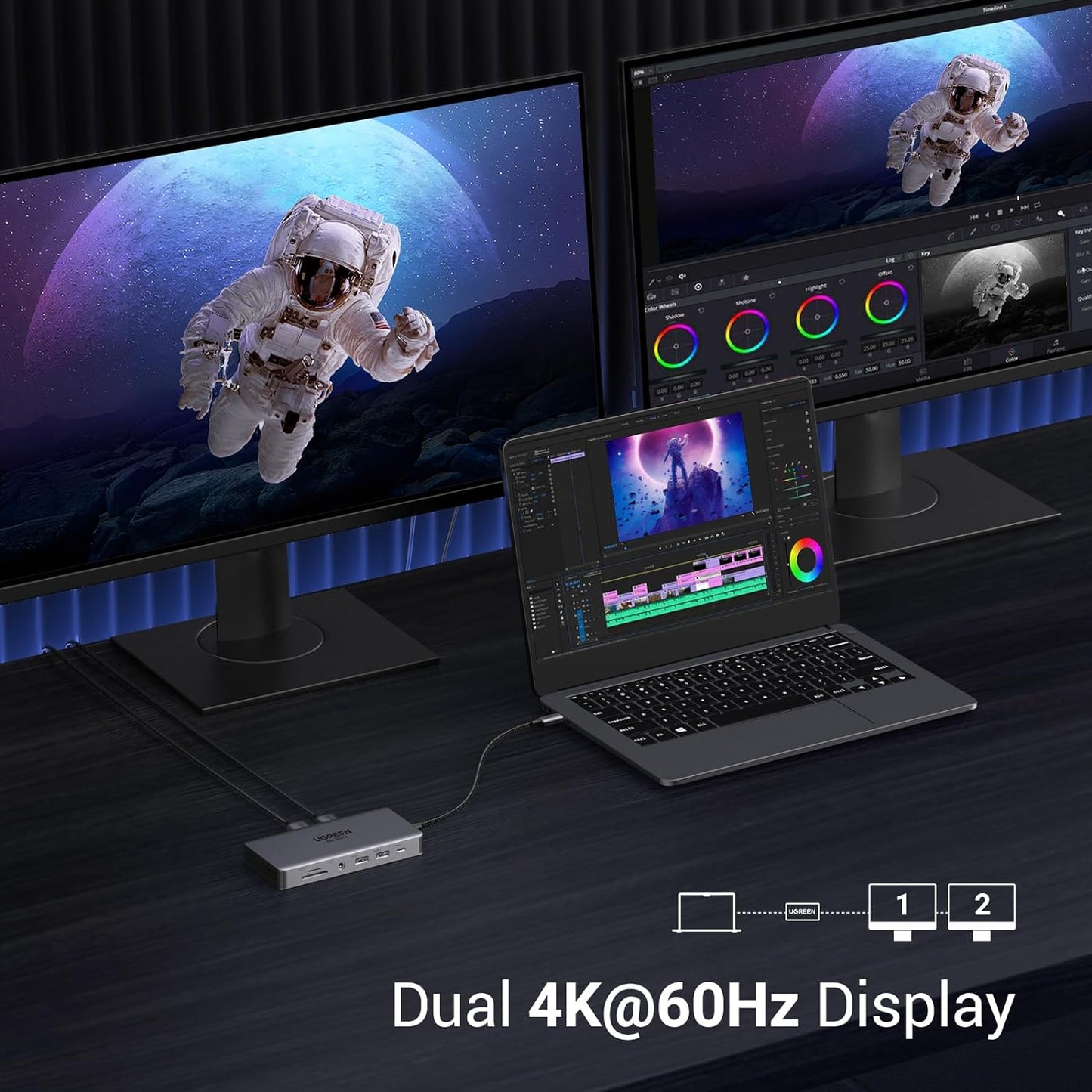 UGREEN Revodok Pro 11 in 1 USB C Hub Dual Display Docking Station with Dual HDMI 4K60Hz Single 8K30Hz 10 Gbps Data Port 100W PD 1000mbps Ethernet, SD/TF Card Reader for Dell Thinkpad Macbook