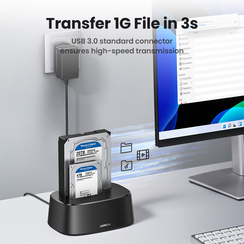 UGREEN Hard Drive Docking Station USB 3.0 to SATA Adapter External UASP Enclosure Hard Disk Caddy Reader 2-Bay Cloning Kit For 2.5/3.5 SATA HDD SSD,Windows,Mac OS,Linux,PS4,Xbox One