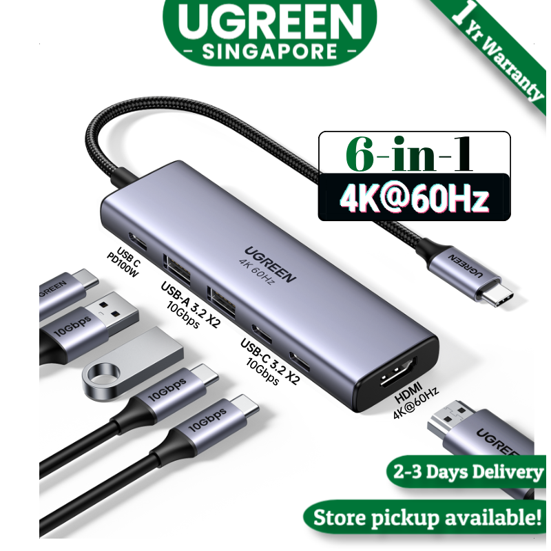 UGREEN 35999 USB-C Hub, 10Gbps USB C 3.2 & USB-A 3.2 4K 60Hz HDMI, 100W Power Delivery for MacBook Pro/Air, iPad Pro, Thinkpad and More