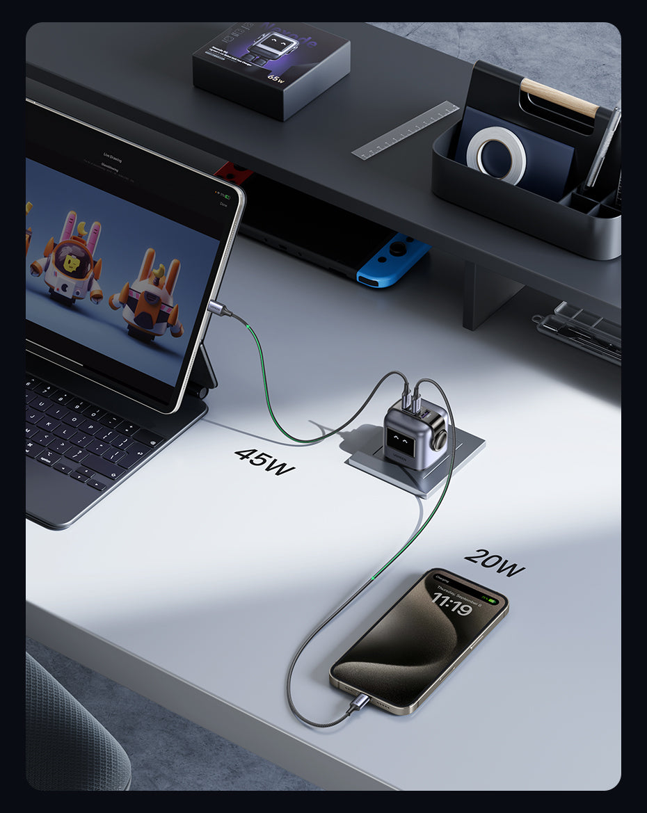 UGREEN Uno Charger 65W RobotGaN Charger 2 USB C 1 USB A Wall Charger GaN Charger for MacBook Pro/Air, Dell XPS, iPad Mini/Pro iPhone 16 15 Pro Max iPhone 16 15 Plus Samng Galaxy S24 Ultra Z Fold5 M14 Z Flip5 A35 A55, Pixel, and More