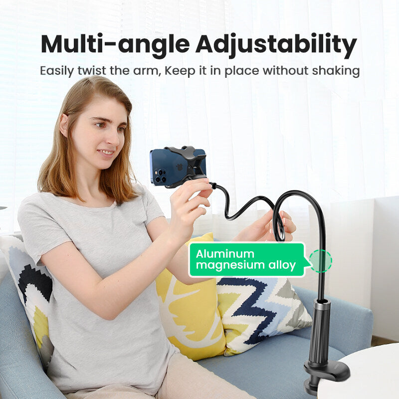 UGREEN 80906 Mobile Phone Holder for OPPO, VIVO, SAMSUNG, Realme, Huawei, Xiaomi, Redmi Arm Lazy Mobile Phone Goosneck Stand Holder for iPhone Flexible Bed Desk Table Clip Bracket for Smartphone