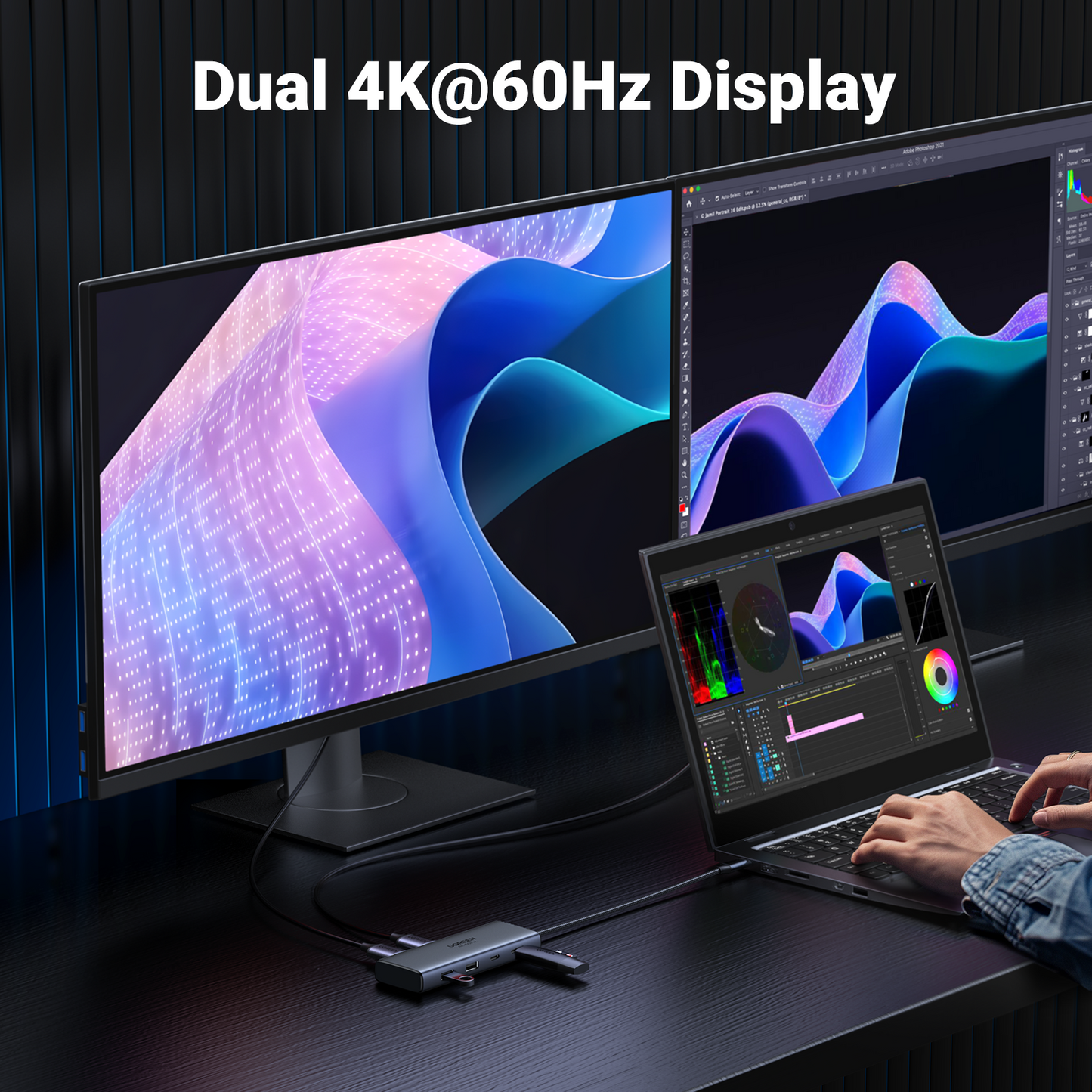 UGREEN Dual Monitor USB C Hub 7 in 1 Dock Dual HDMI 4K60Hz Single 100W PD 10Gbps USB C and USB A Data Ports USB C Docking Station for Dell XPS, ThinkPad and More