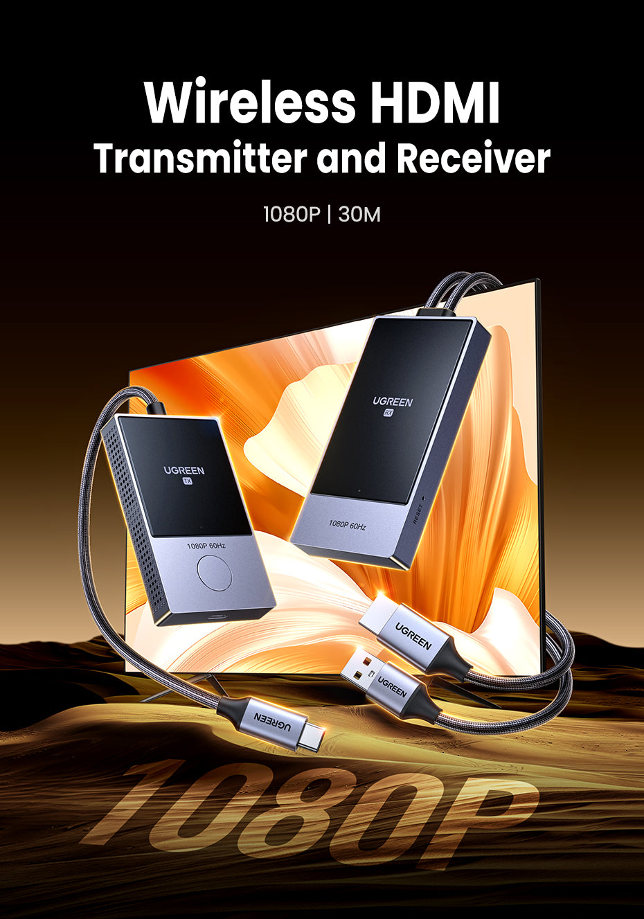 UGREEN 35031A 5G Wireless 1080P HDMI Extender 30 Meters Long Distance Transmission Video Transmitter & Receiver Kit 5G Transmits Point to Point Connection Model: 35031A