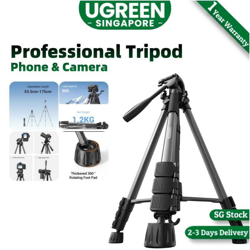 UGREEN Professional Tripod for Phone & Camera,360 Degree Portable Tripod Floor Stand Selfie Photography Record Video Livestream Adjustable height