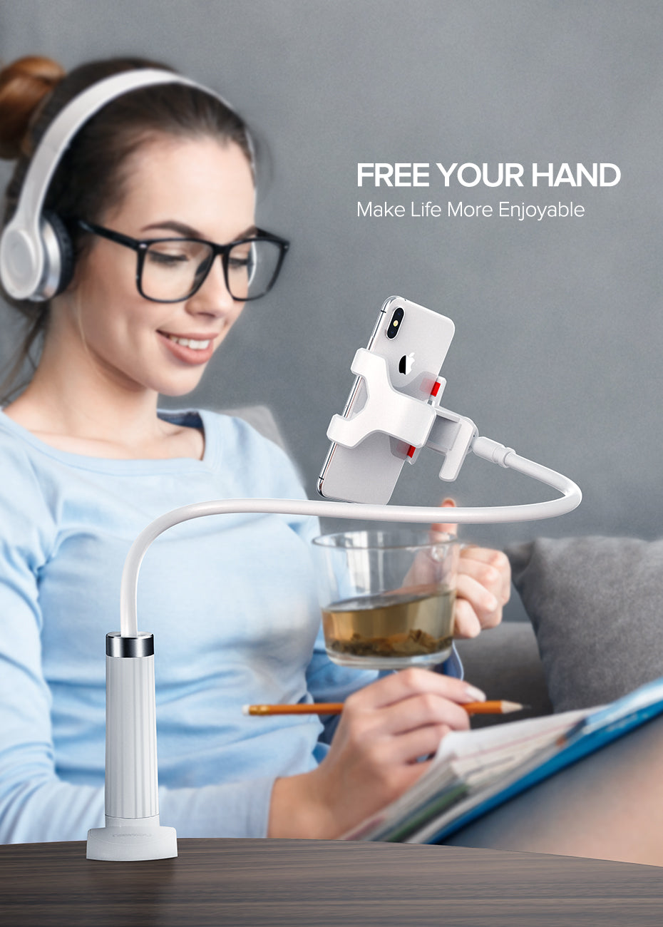 UGREEN 80906 Mobile Phone Holder for OPPO, VIVO, SAMSUNG, Realme, Huawei, Xiaomi, Redmi Arm Lazy Mobile Phone Goosneck Stand Holder for iPhone Flexible Bed Desk Table Clip Bracket for Smartphone