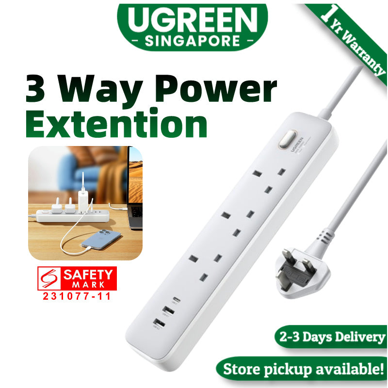 UGREEN 30W Extension Socket 6 IN 1 Fast Charger UK Plug with 3 AC Outlets, 2 USB-APorts, 1 USB-C Ports for iPhone 15 14 Pro Max iPhone 15 Plus/iPhone 12 Pro Max, Pixel, Samsung Galaxy S24/S23/S22, iPad Mini/Pro