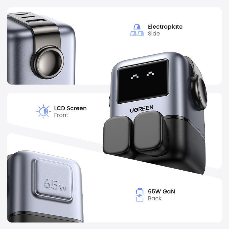 UGREEN Uno Charger 65W RobotGaN Charger 2 USB C 1 USB A Wall Charger GaN Charger for MacBook Pro/Air, Dell XPS, iPad Mini/Pro iPhone 16 15 Pro Max iPhone 16 15 Plus Samng Galaxy S24 Ultra Z Fold5 M14 Z Flip5 A35 A55, Pixel, and More