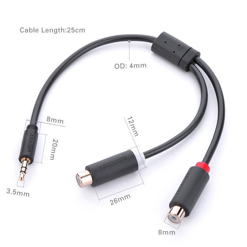UGREEN 10547 3.5mm Male to 2RCA Female Jack Stereo AUX Audio Cable Y Adapter for iPhone MP3 Tablet Computer Speaker 3.5 RCA Jack Cable 0.25m