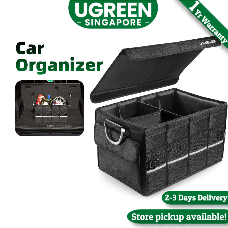 UGREEN Car Boot Organizer, 55L Waterproof Foldable Storage Tidy Box Trunk Organizer Bag with Lid Cover Oxford Fabric 1680D for Boot Maintenance, Shopping Bags, Bottles, Hiking Shoes, Camping Stuff