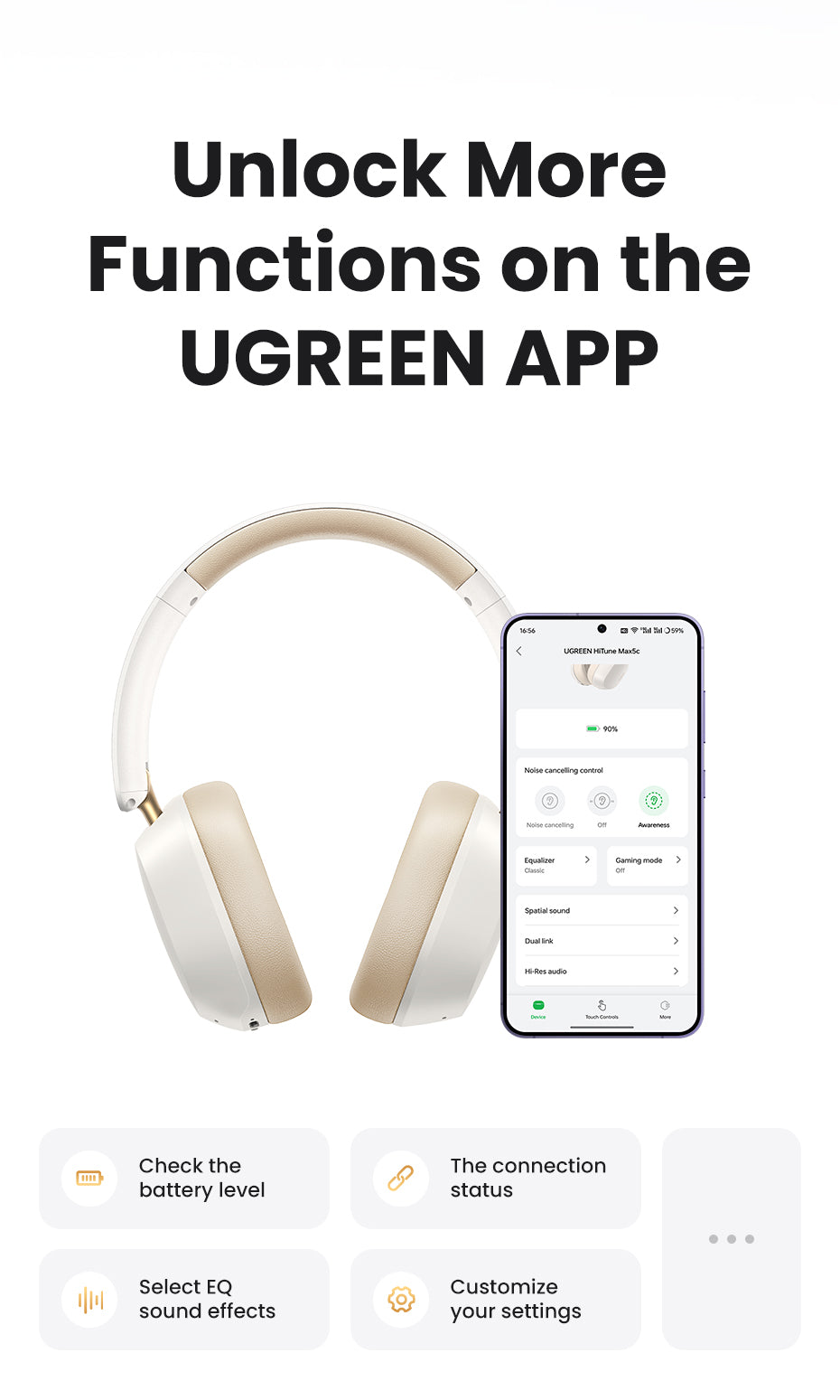 UGREEN Hi-Res Hitune Max5c ANC Wireless Bluetooth Earphones Over The Ear Noise Cancelling Headphone