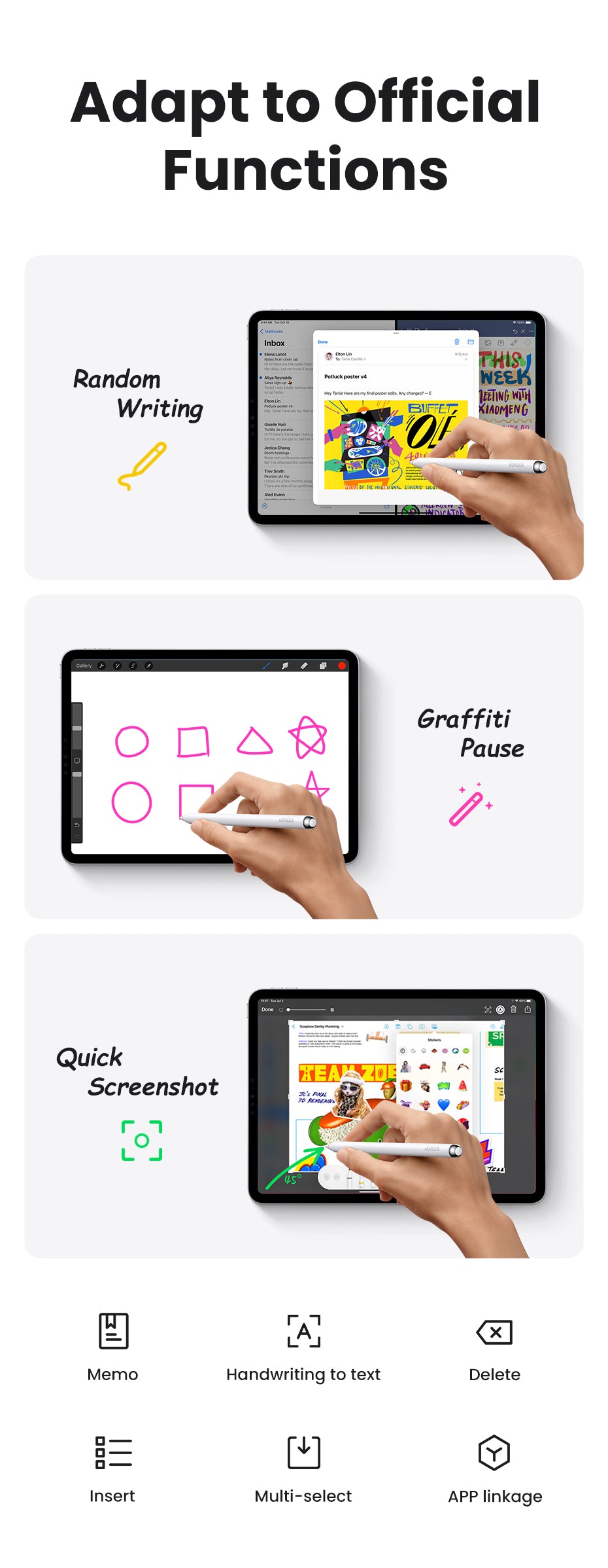 UGREEN Stylus Pen for iPad Apple Pencil Active Stylus Pen for iPad Air3/4, iPad Pro 2021 2022 2023 2024 iPad Accessories Touch Pen