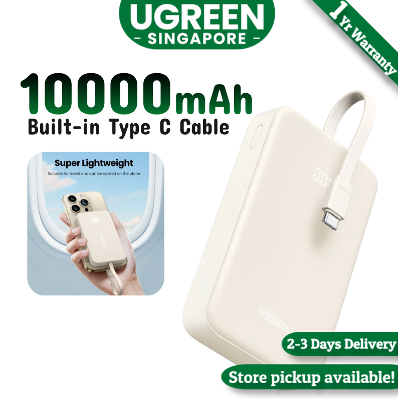 UGREEN 10000mAh/20000mah PD20W SCP22.5W Powerbank With USB C Cable Portable Charger Power Bank Compatible Comes with Type C Cable for iPhone 16/15 Samsung Pixel iPad Air/Pro