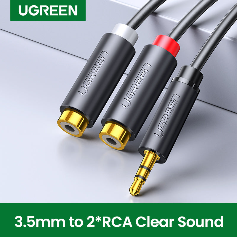 UGREEN 10547 3.5mm Male to 2RCA Female Jack Stereo AUX Audio Cable Y Adapter for iPhone MP3 Tablet Computer Speaker 3.5 RCA Jack Cable 0.25m