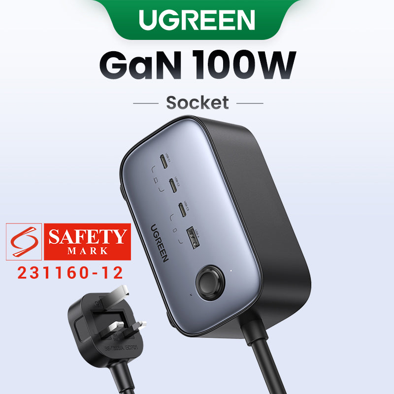 UGREEN 60168 100W GaN Power Socket, 1.8M Cable DigiNest Pro USB C Charging Station, 6-in-1 Power Strip with 2 AC Outlets, 4 USB Ports, Extension Cord Outlet Extender