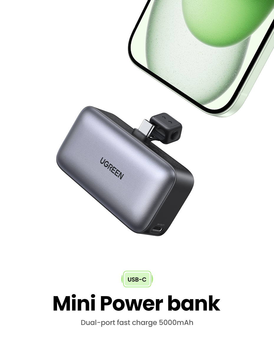 UGREEN 5000mAh Powerbank Portable Charger 22.5W Built-In USB-C Power Bank with LED Display PD USB C Mini Power Bank Fast Charging Battery Powerbank Compatible Android iPhone Samsung Huawei Honor Xiaomi