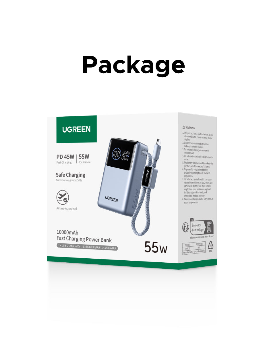 UGREEN 55W Fast Charging Power Bank 10000mAh | PD PPS QC | Xiaomi 55W & Samsung 45W | Digital Display