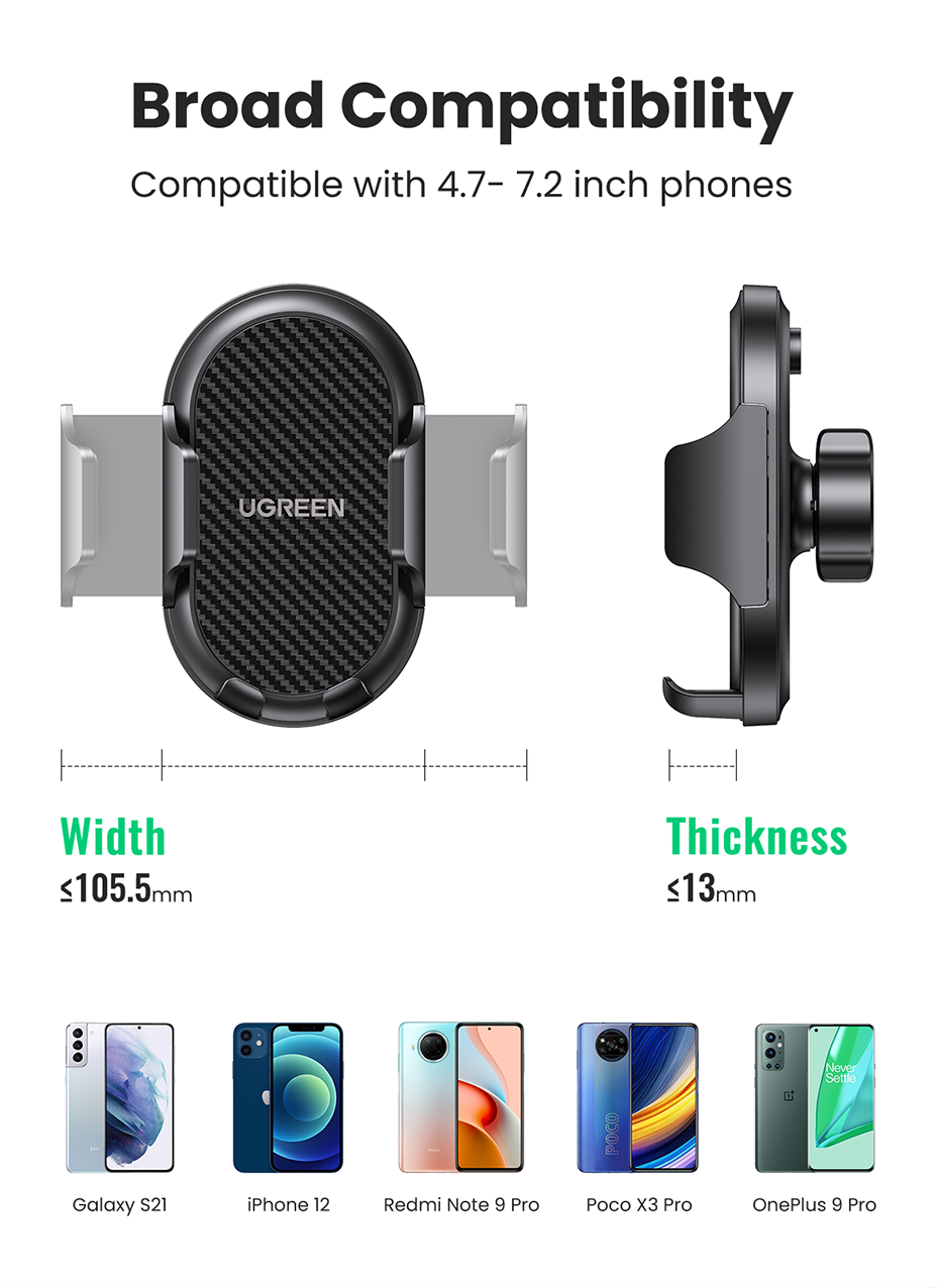 UGREEN Phone Holder for Car Windscreen Mobile Dashboard Mount Gravity Suction Cup Sticky Cradle Long Arm Clamp for iPhone , Samsung Galaxy S22 ,Huawei , Xiaomi, Oneplus