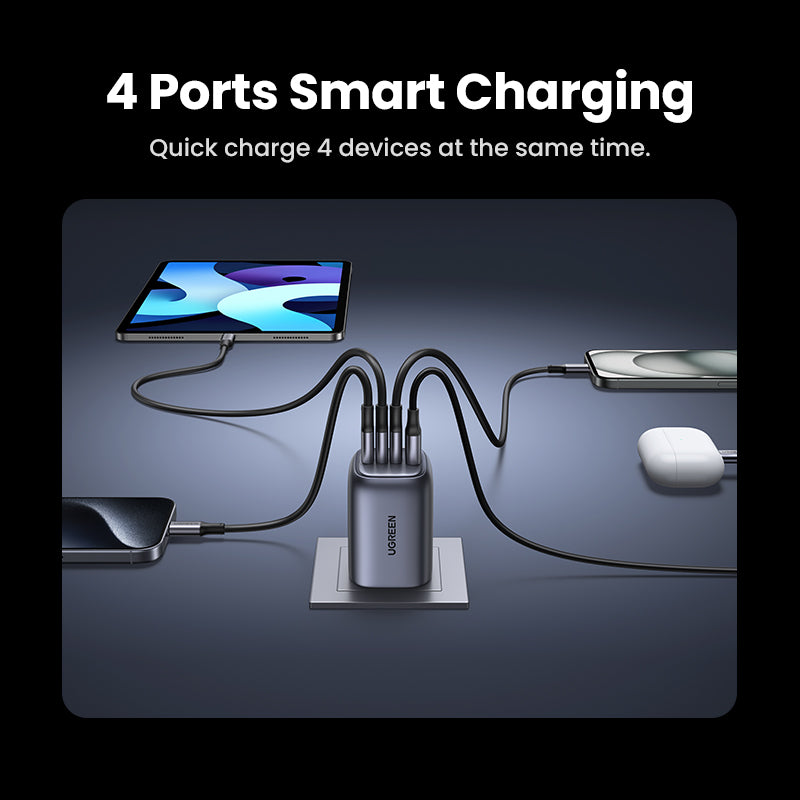 UGREEN 65W USB-C Foldable GaN Charger, 3-Port PD 3.0 Fast Charging Adapter for MacBook Pro, Dell XPS, iPhone 16 Pro Max, iPad Air/Pro, Galaxy S24 Ultra, Steam Deck, Switch, Foldable & Compact Travel Charger with Smart Power Distribution Safety Protection