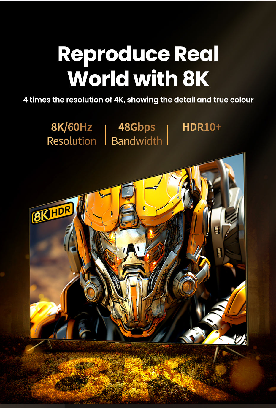 UGREEN 25910 HDMI 2.1 HDMI Cable 8K 48Gbps Ultra High Speed Cord 4K240Hz/8K60Hz Support Dynamic HDR eARC Dolby Atmos HDCP Compatible