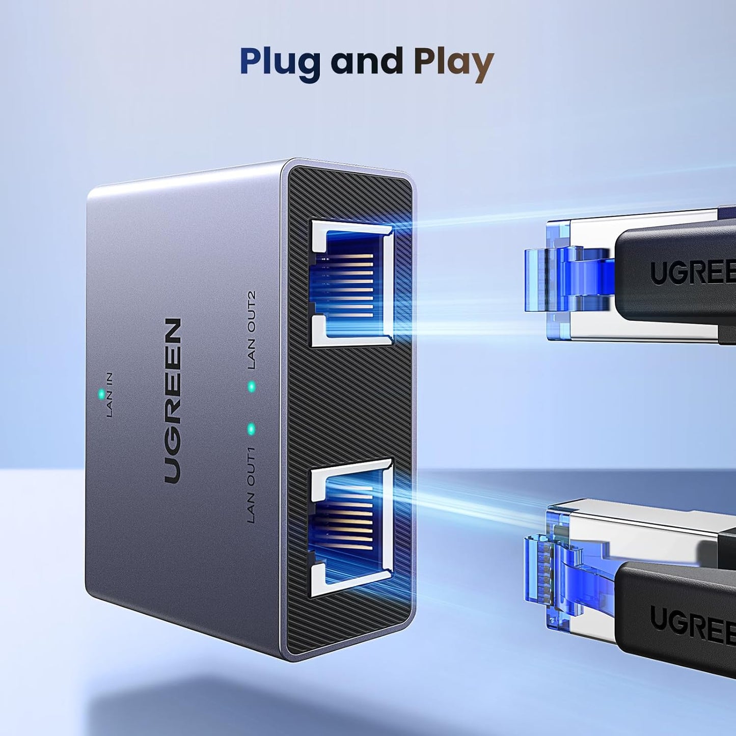UGREEN 1000Mbps Gigabit Ethernet Splitter 1 to 2 Ports with USB Power Cable, High-Speed Internet Splitter for PC/Laptop/PS5/Xbox/Tv, 3FT Connector, Plug and Play