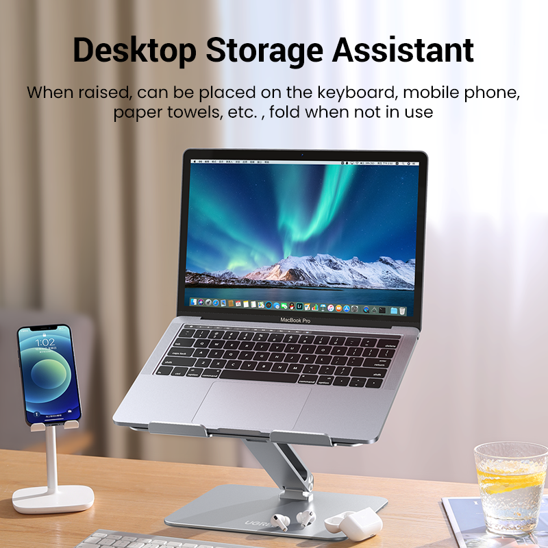 UGREEN Laptop Stand for Desk Adjustable Laptop Holder, Ergonomic Laptop Riser with Heat-Vent, Compatible with MacBook Pro Air Stand, Dell Chromebook, HP Notebook