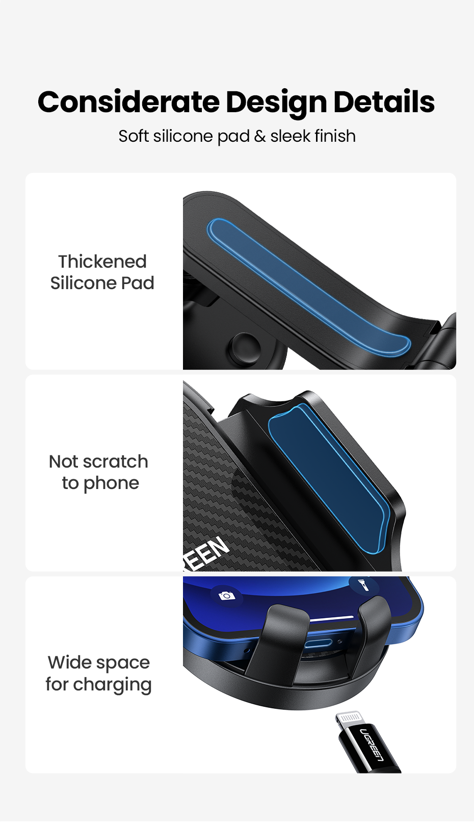 UGREEN Phone Holder for Car Windscreen Mobile Dashboard Mount Gravity Suction Cup Sticky Cradle Long Arm Clamp for iPhone , Samsung Galaxy S22 ,Huawei , Xiaomi, Oneplus