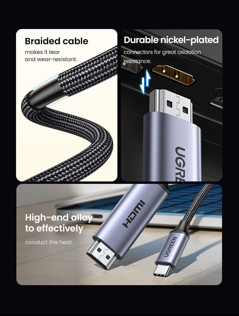 UGREEN 90451 USB C to HDMI Cable 8K 60HZ USB Type C Thunderbolt 3 HDMI Adapter Braided Cord