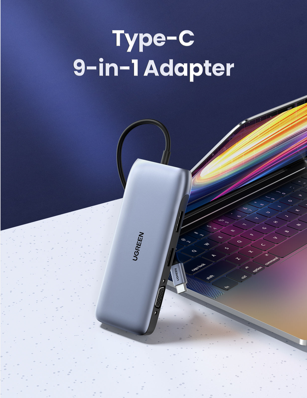 UGREEN 9 in 1 multi- display USB C Hub with 4K HDMI, FHD VGA, DisplayPort, SD micro SD Card reader, 3 USB 3.0 ports, Gigabit Ethernet port and 100W pass-through power delivery compatiable for Dell XPS Thinkpad iPad Macbook