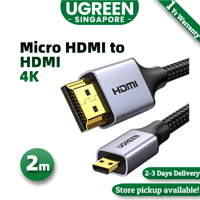 UGREEN 4K Micro HDMI to HDMI Cable Adapter, Braided Micro HDMI Cable 4K 60Hz Support HDR 3D ARC 18Gbps Compatible with Hero Black Hero Sony