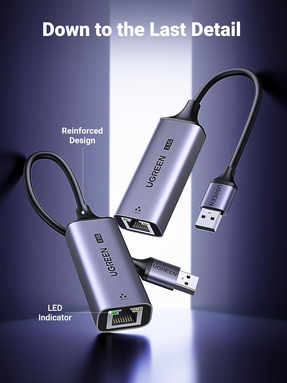 UGREEN 25051 USB to 2.5Gbps Ethernet Adapter Aluminum, USB 3.0 Network Adaptor Portable Type A 2.5 Gigabit Rj45 Converter Wired Internet LAN Connector Compatible with PC, Laptop, Desktop, Switch, Router