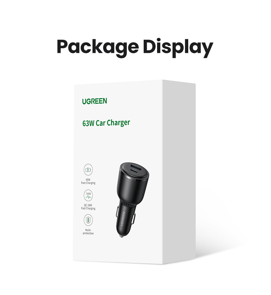 UGREEN 90645 63W USB C Car Charger, PPS 45W Super Fast Charging 2.0 + 18W QC Car Charger