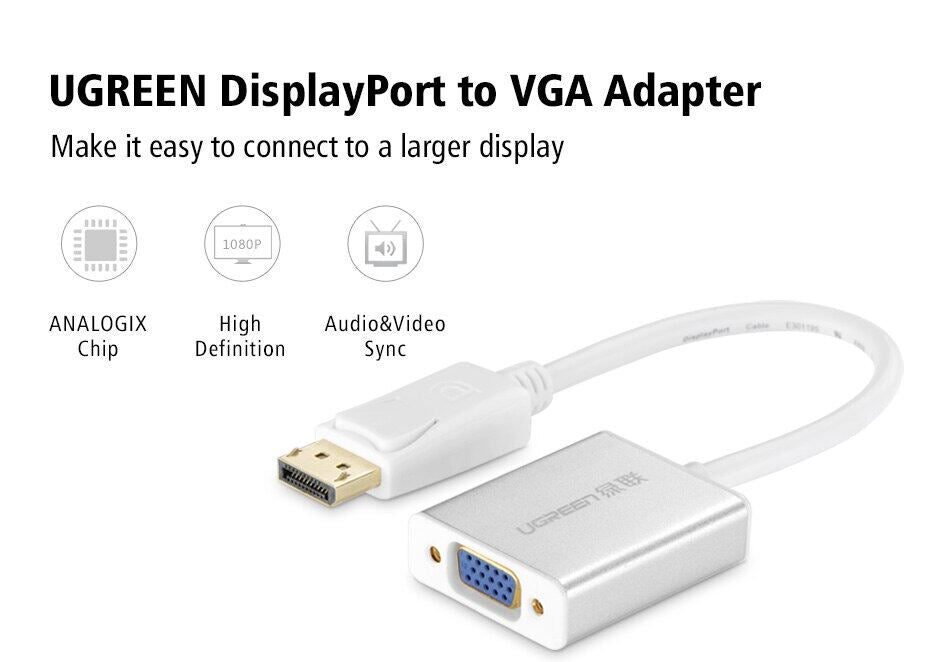 UGREEN 20415 1080P DisplayPort to VGA Adapter DP Male to VGA Female Adapter Display port Cable Converter For Projector TV Macbook Air